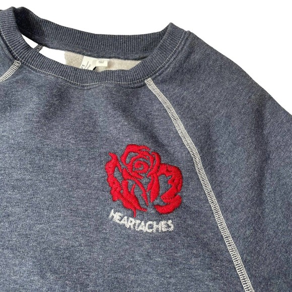 & Other‎ Stories Blue Embroidered Rose Heartache Sweatshirt Women’s Size 2 XS - Picture 2 of 6
